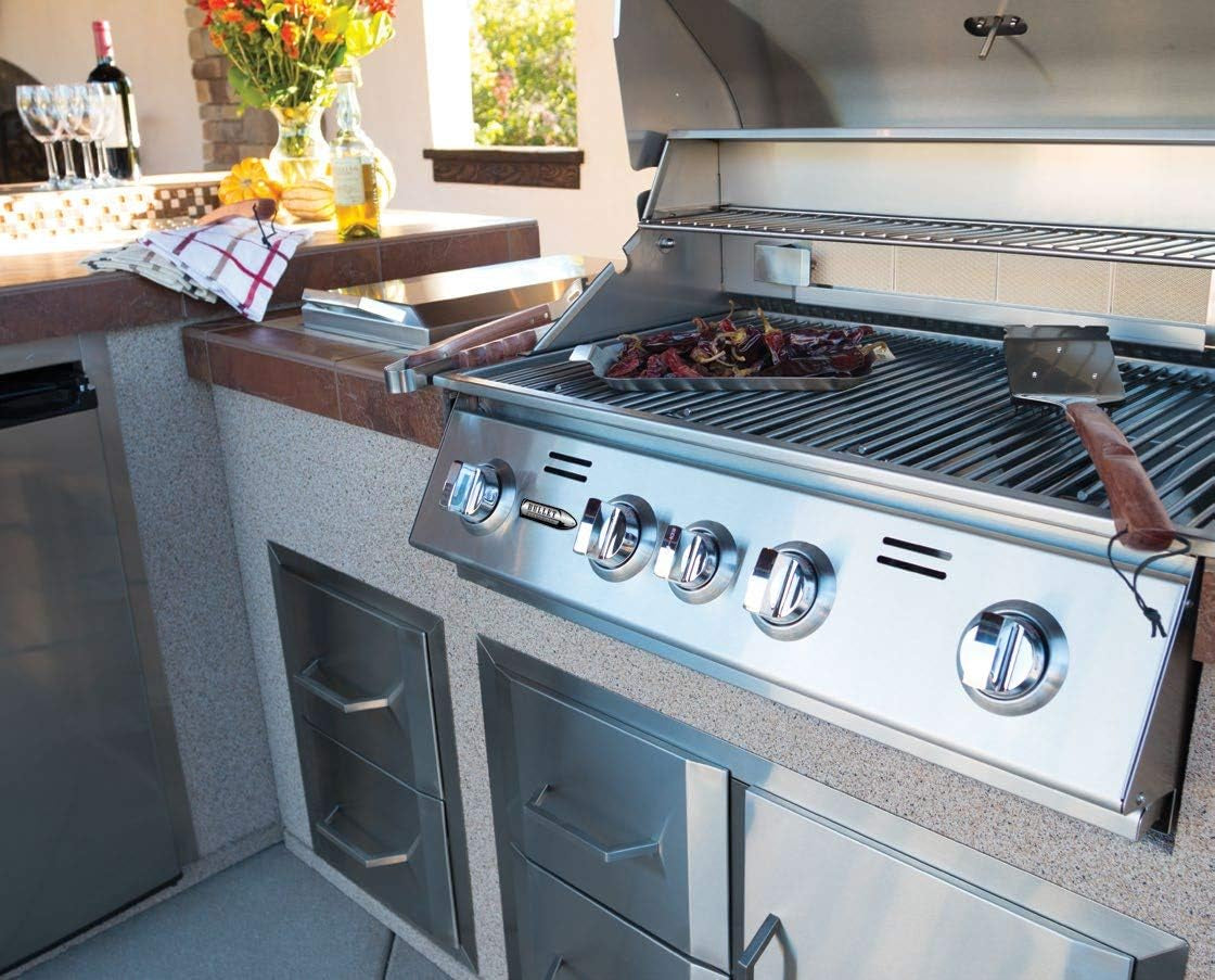 Bullet by Bull Yukon 5 Burner Outdoor Kitchen Grill, Built-In Gas Grill with 75,000 Btus of Heat, 304 Stainless Steel, Cast Iron Heat Treated Reliabull Bar Burners and Piezo Igniters