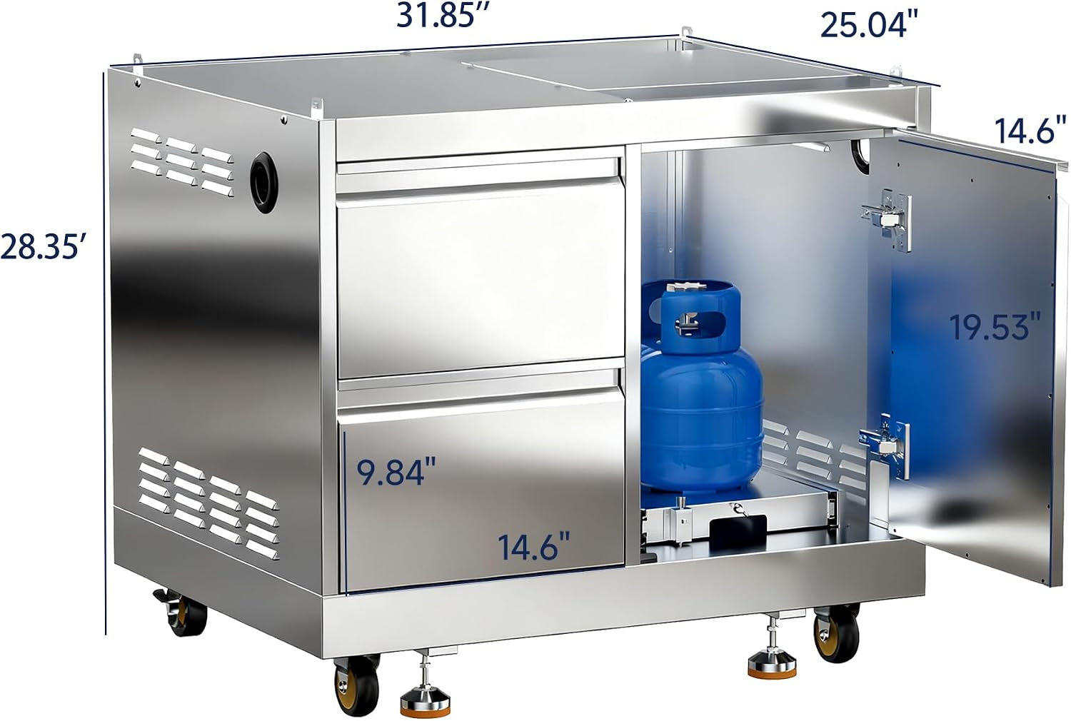 Outdoor Stainless-Steel Kitchen Drawers Cabinet for Built-In BBQ Grill .Stainless-Steel Outdoor Kitchen Grill Cabinet with 2 Drawers and Propane Tank Storage,(Fits 30"-MK04SS304 Propane Grill).
