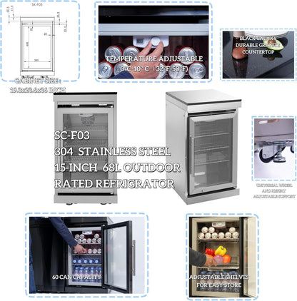 Modular Outdoor Kitchen BBQ Island, 104" Outdoor Kitchen Propane Gas Island Grill with Sink, Compact Refrigerator, Storage Cabinets, Rotisserie Kit (Silver, 104")