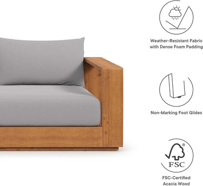 Tahoe Acacia Wood 2-Piece Outdoor Patio Furniture Set in Natural Light Gray - Includes Sofa with Weather-Resistant Cushions and Coffee Table