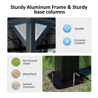 12 Ft. W X 12 Ft. D Aluminum Hardtop Gazebo with Galvanized Double Roof and Textilene Netting