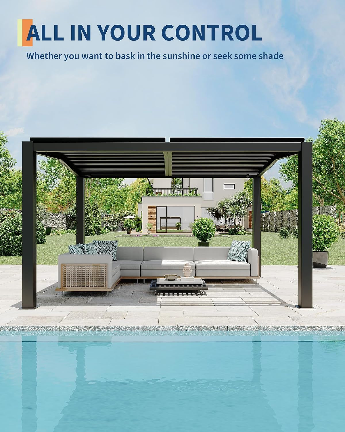 Louvered Pergola 11 Ft X 13 Ft, Outdoor Pergola with Adjustable Louvered Roof, Reinforced Aluminum Frame, Integrated Drainage System, Hardtop Gazebo for Patio, Deck, Gray