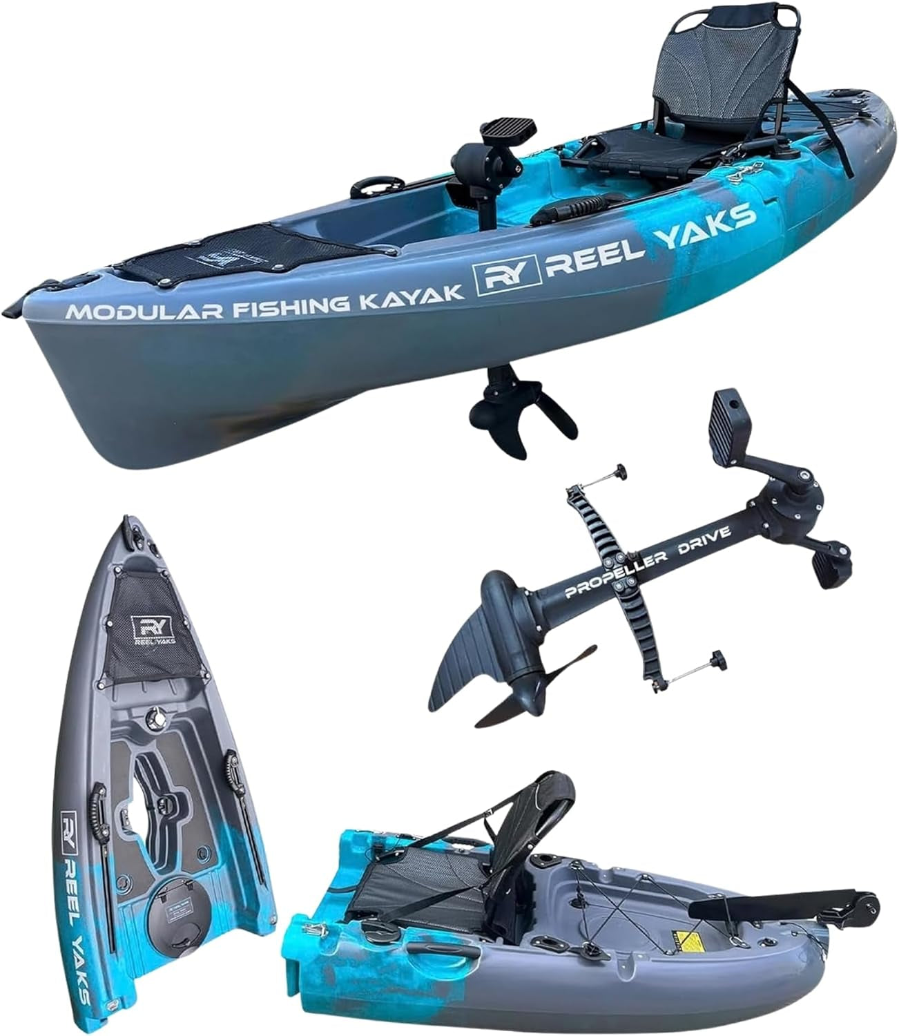Raptor Modular Fishing Kayak, 9.5Ft, 380 Lbs Capacity | Cyan Gray, Pedal Kayaks for Adults & Youth, Sit on Top, Lightweight, Portable, Fits in Trunks & Closets, Gear Storage