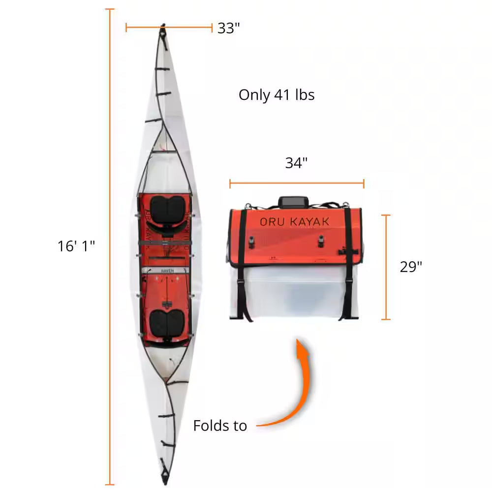 Oru Foldable Kayak Haven TT. 1 or 2 People. Stable, Durable, Lightweight, Lake and River, Beginner, Intermediate (White)