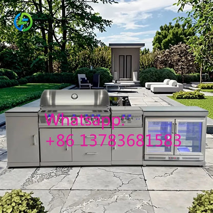 Custom Outdoor Kitchen Cabinet BBQ Sink Beverage Cooler Weather Resistant Patio Backyard Cooking Station Outdoor Kitchen Set