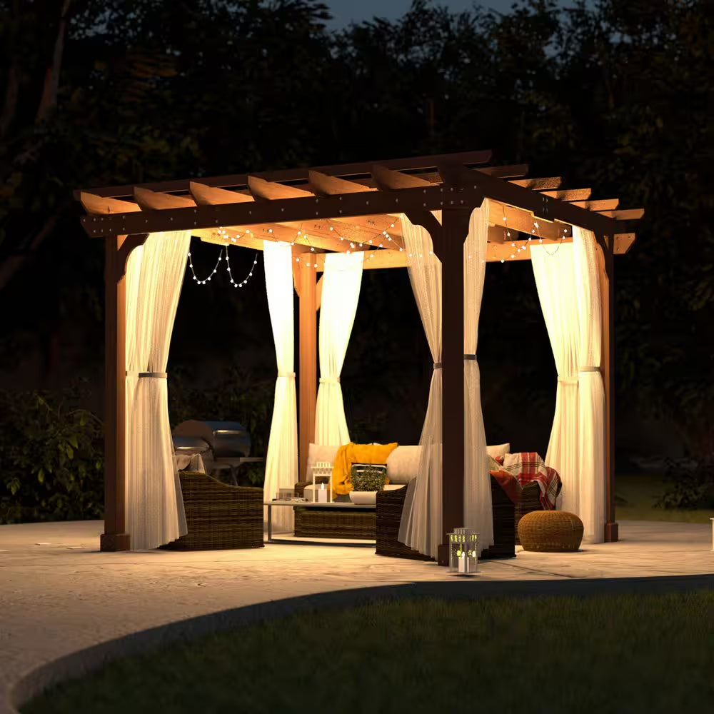 10 Ft. W X 10 Ft. D Cedar Wood Patio Pergola Shade Structure for Outdoor, Brown