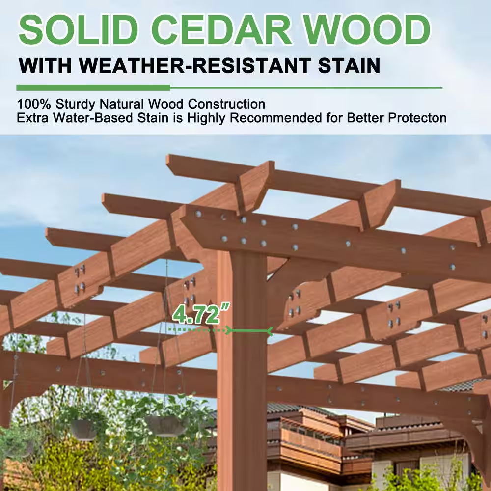 10 Ft. W X 10 Ft. D Cedar Wood Patio Pergola Shade Structure for Outdoor, Brown